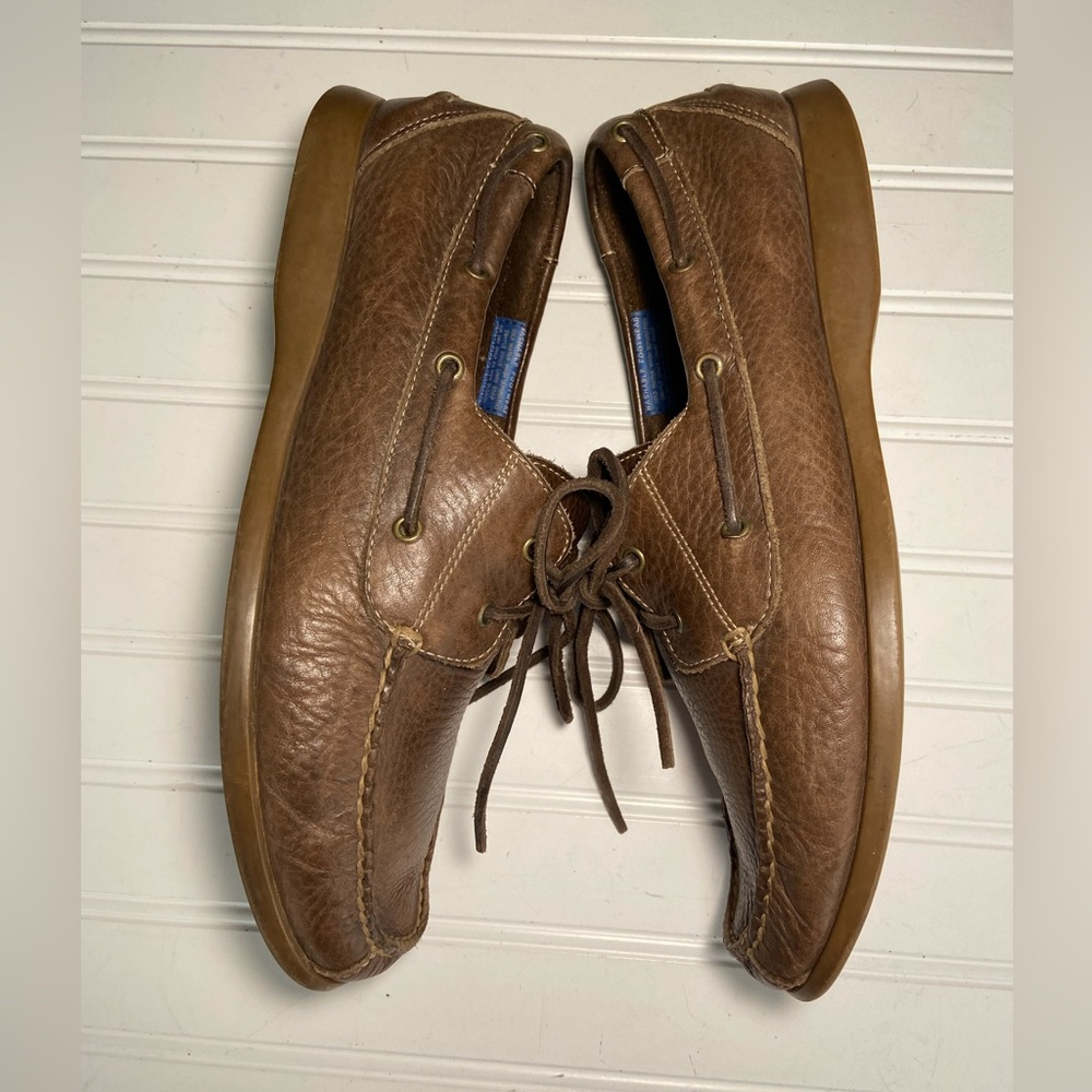 Rockport Mens Sz 11 M Brown Leather Genuine Handsewn Boat Shoes PreOwned Ex Cond - Picture 2 of 8
